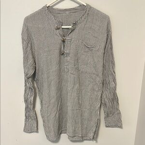 Handmade Striped Grey & White Men's Shirt - M